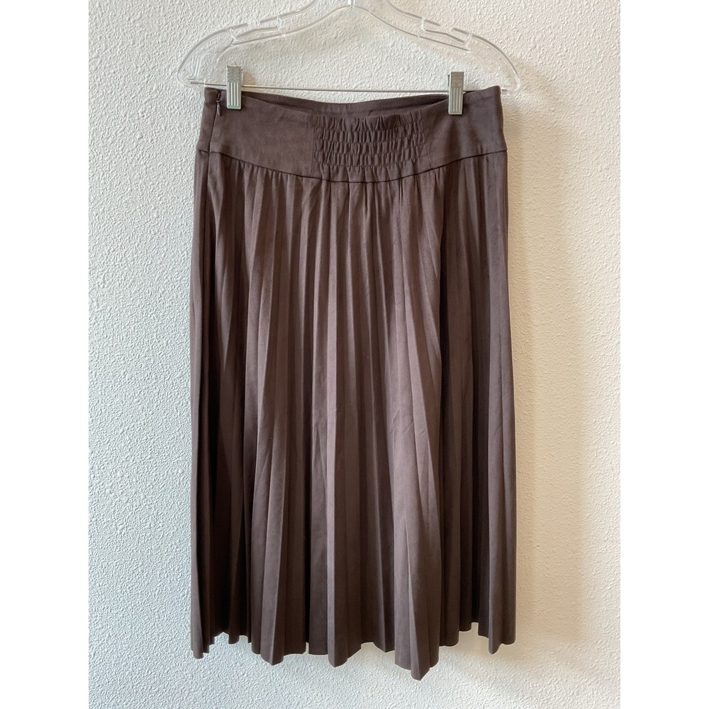Soft Surroundings Lavina Faux Suede Pleated Stretch Skirt Belted Dark Brown S - Picture 9 of 16